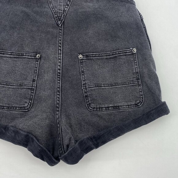 RVCA Women’s Size Large Shorts Bib Overall Black Denim Shortalls Skater Y2K - Picture 11 of 12